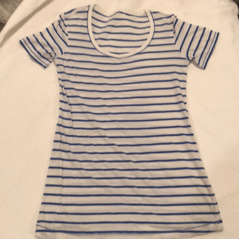 Lululemon Athletica blue and white stripe T-shirt